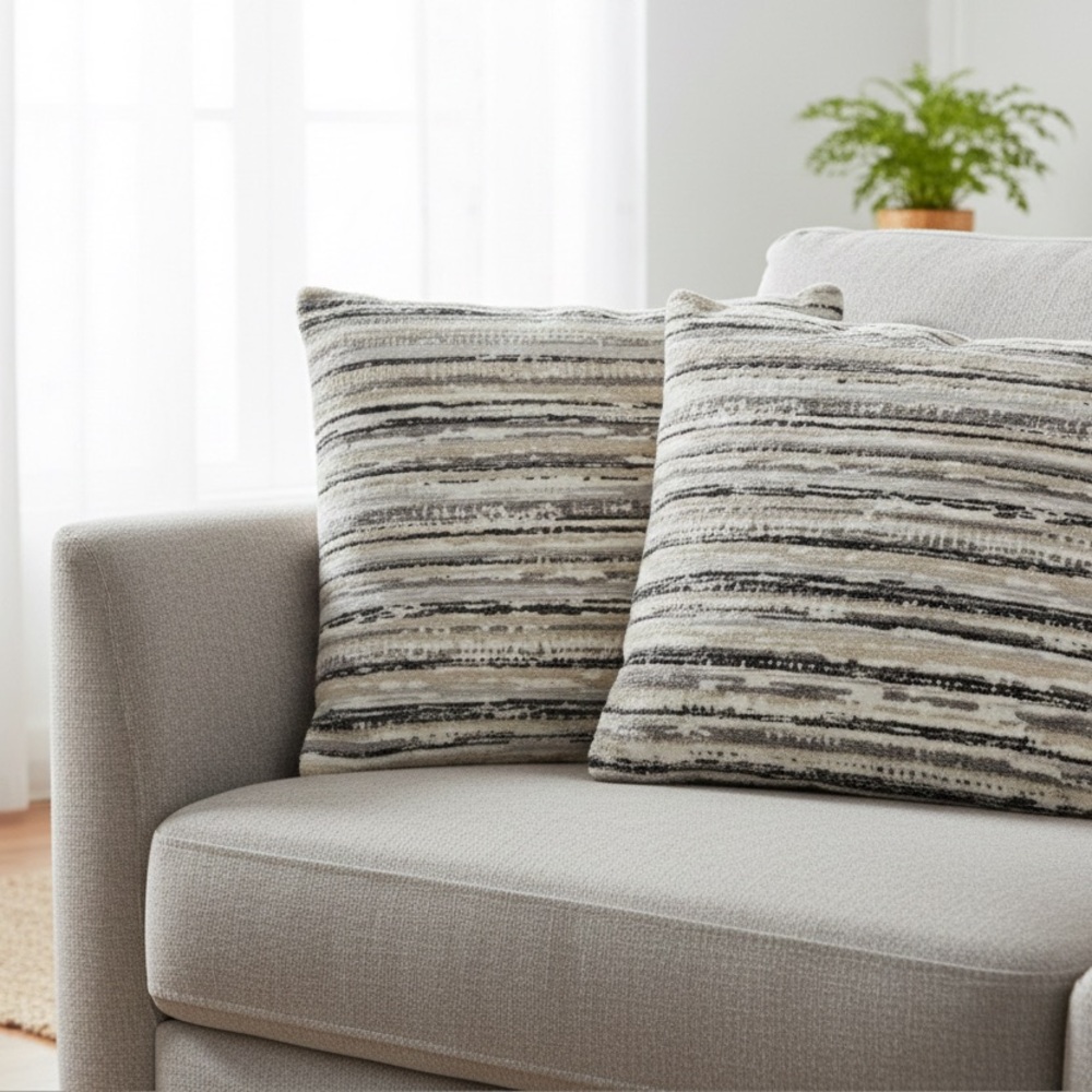 Modern Textured Striped Throw Pillow Covers Set of 2 Black Gray Cream 19”x19” - Picture 16 of 16